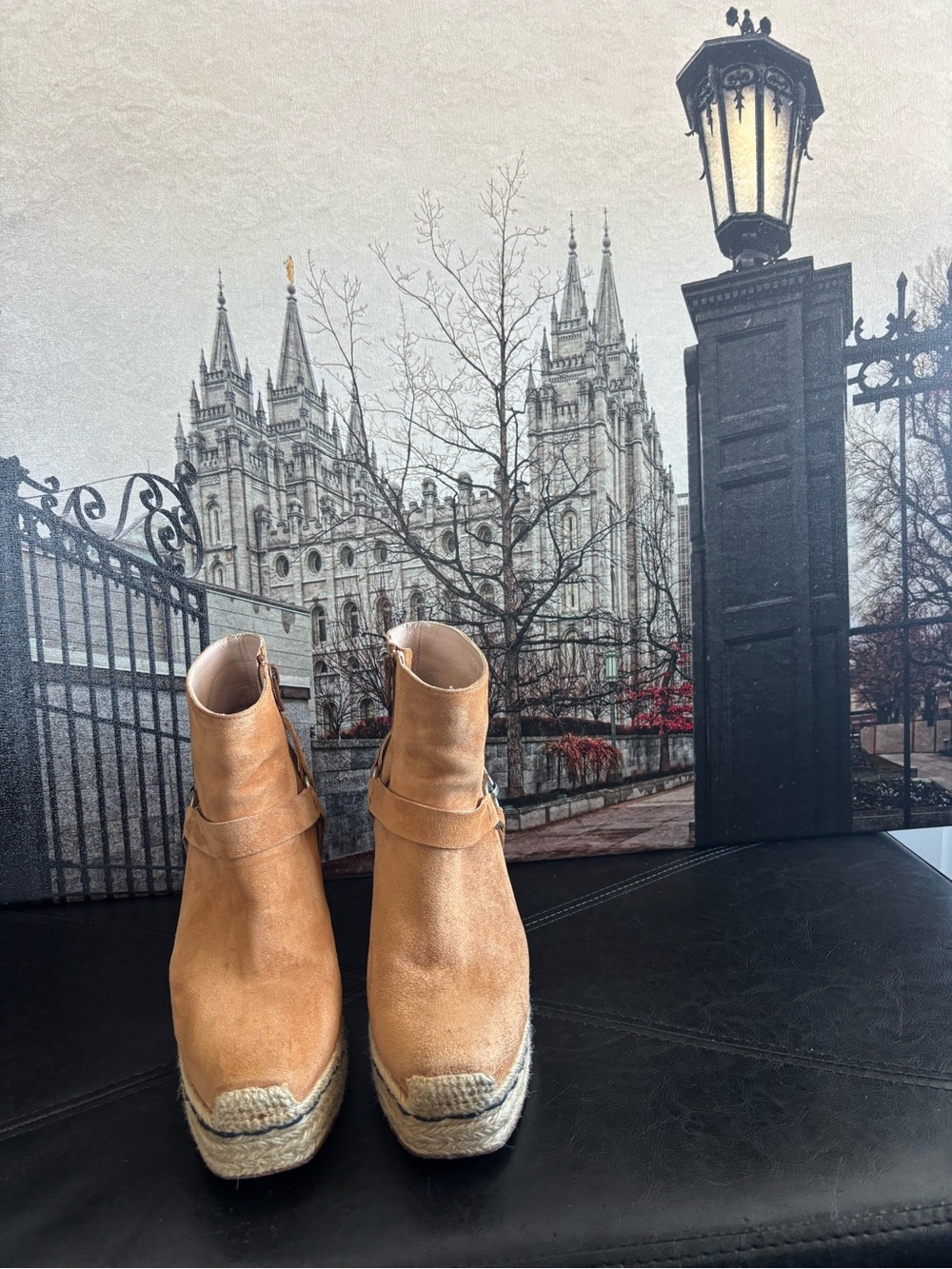 Opening Ceremony Tan Suede Platform Ankle Boots